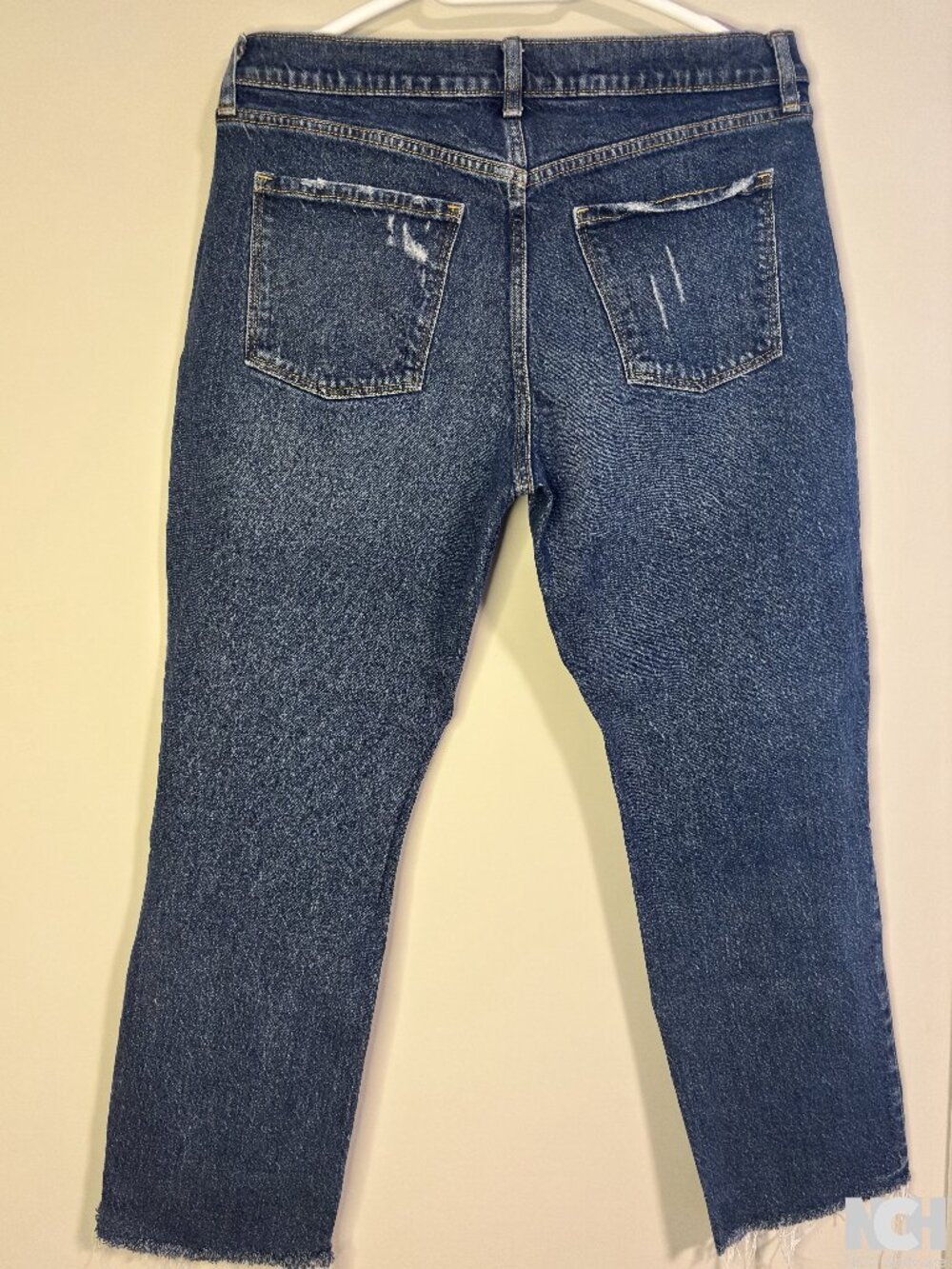 Old Navy Slouchy-Straight High Rise Secret Slim Pockets Ripped Jeans Button Fly - Picture 2 of 3